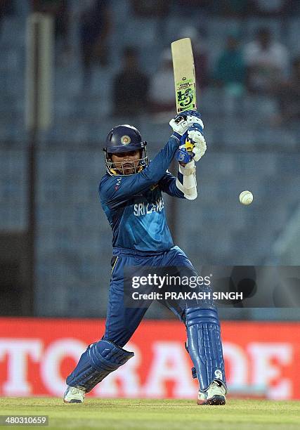 Sri Lanka batsman Tillakaratne Dilshan plays a shot during the ICC World Twenty20 tournament cricket match between Netherlands and Sri Lanka at The...