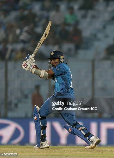 Mahela Jayawardene of Sri Lanka batting during the Sri Lanka v The Netherlands match at the ICC World Twenty20 Bangladesh 2014 played at Zahur Ahmed...