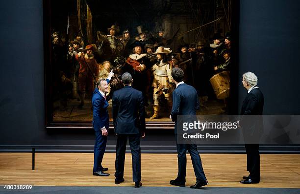 Director of Rijksmuseum Wim Pijbes shows US President Barack Obama, Prime Minister of the Netherlands Mark Rutte and Mayor of Amsterdam Mayor...