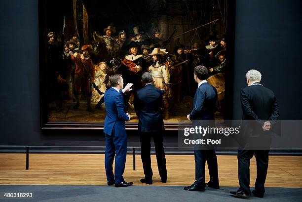 Director of Rijksmuseum Wim Pijbes shows US President Barack Obama, Prime Minister of the Netherlands Mark Rutte and Mayor of Amsterdam Mayor...