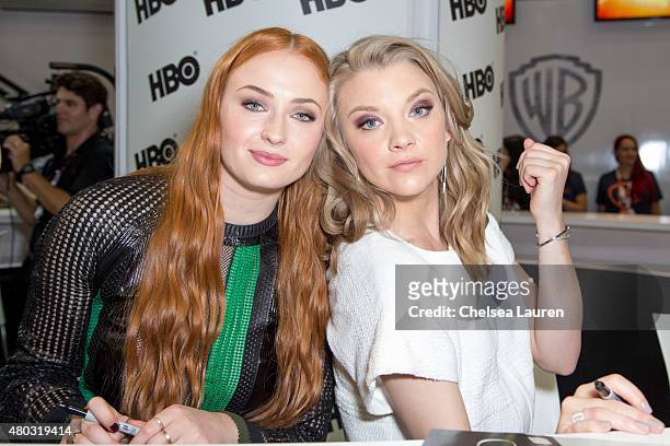 Actresses Sophie Turner and Natalie Dormer attend a fan signing for 'Game of Thrones' during Comic-Con International on July 10, 2015 in San Diego,...