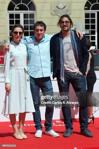 Actress Leticia Dolera, director Alex Pina and actor Alex Garcia attend the "Kamikaze" photocall at the Cervantes Theater during the 17th Malaga Film...