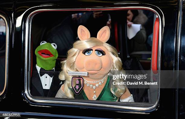 Kermit the Frog and Miss Piggy attend the VIP screening of "The Muppets Most Wanted" at The Curzon Mayfair on March 24, 2014 in London, England.