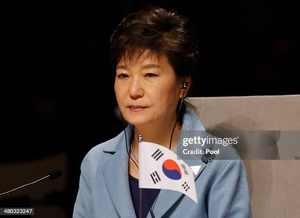 South Korea's President Park Geun-hye attends the opening session of the at the 2014 Nuclear Security Summit on March 24, 2014 in The Hague,...