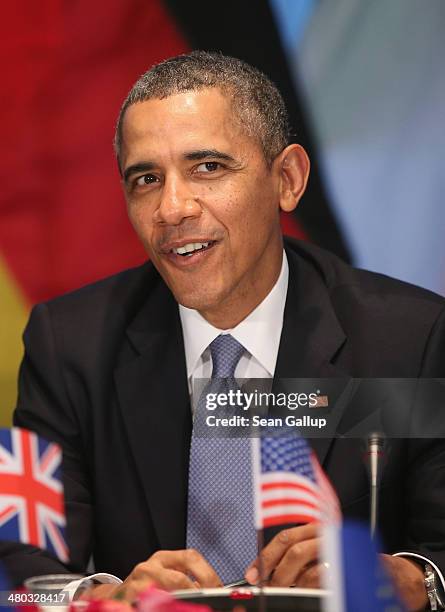 President Barack Obama hosts a meeting of G7 leaders on March 24, 2014 in The Hague, Netherlands. The G7 leaders are meeting to dicuss the current...