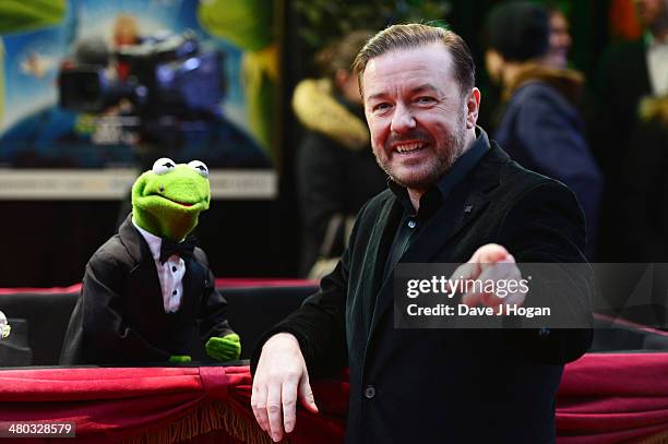 Ricky Gervais attends a VIP screening of 'The Muppets Most Wanted' at The Curzon Mayfair on March 24, 2014 in London, England.