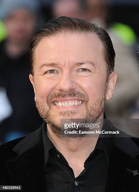 Ricky Gervais attends the VIP screening of "The Muppets Most Wanted" at The Curzon Mayfair on March 24, 2014 in London, England.