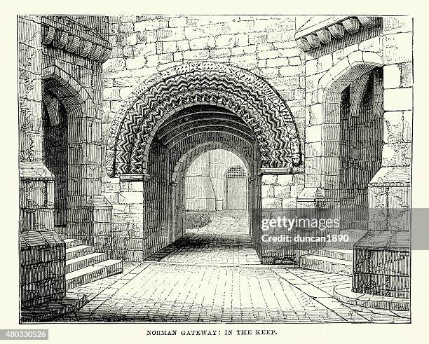 alnwick castle - norman gateway in the keep - doorway stock illustrations