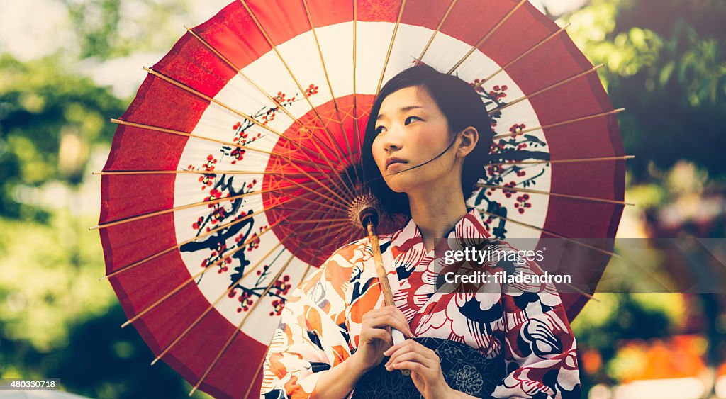 Japanese woman with oil paper umbrella