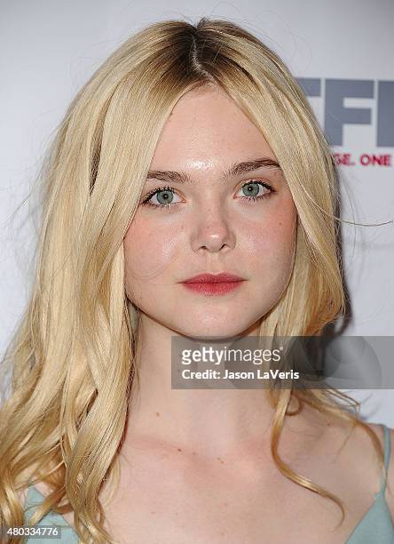 Actress Elle Fanning attends the opening night gala of "Tig" at the 2015 Outfest Los Angeles LGBT film festival at Orpheum Theatre on July 9, 2015 in...