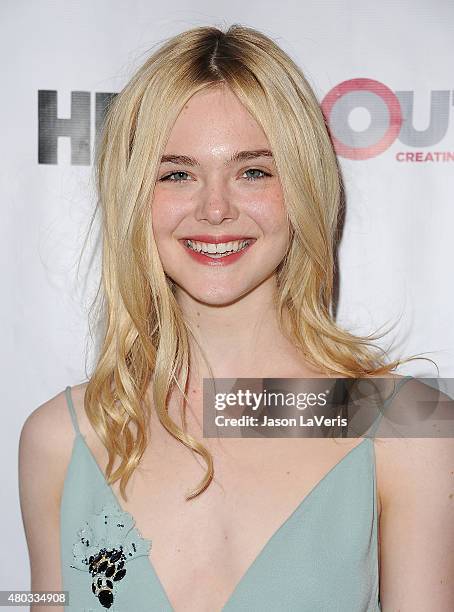 Actress Elle Fanning attends the opening night gala of "Tig" at the 2015 Outfest Los Angeles LGBT film festival at Orpheum Theatre on July 9, 2015 in...