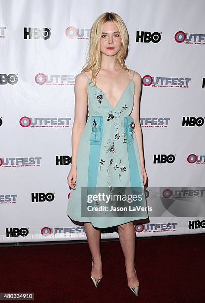 Actress Elle Fanning attends the opening night gala of "Tig" at the 2015 Outfest Los Angeles LGBT film festival at Orpheum Theatre on July 9, 2015 in...