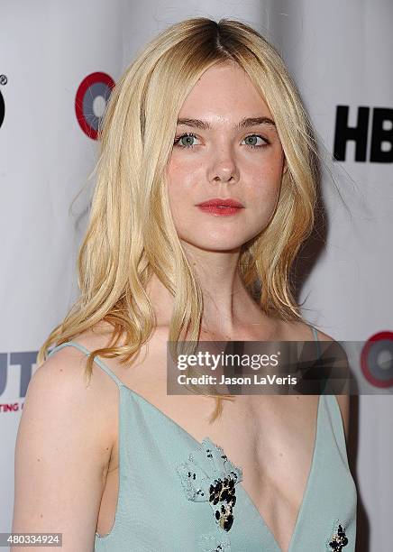 Actress Elle Fanning attends the opening night gala of "Tig" at the 2015 Outfest Los Angeles LGBT film festival at Orpheum Theatre on July 9, 2015 in...