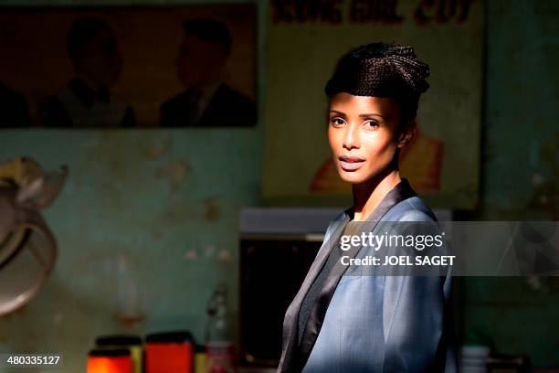 French actress and former Miss France Sonia Rolland poses, on March 24, 2014 in Paris, prior to take part in a press conference focused on the art...