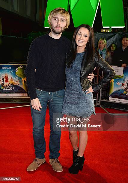 Actor James Buckley and Clair Meek attend the VIP screening of "The Muppets Most Wanted" at The Curzon Mayfair on March 24, 2014 in London, England.