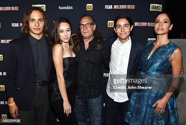 Actors Frank Dillane, Alycia Debnam-Carey, producer Greg Nicotero, actors Lorenzo James Henrie and Mercedes Mason attend AMC, ET And Tumblr's "Fear...