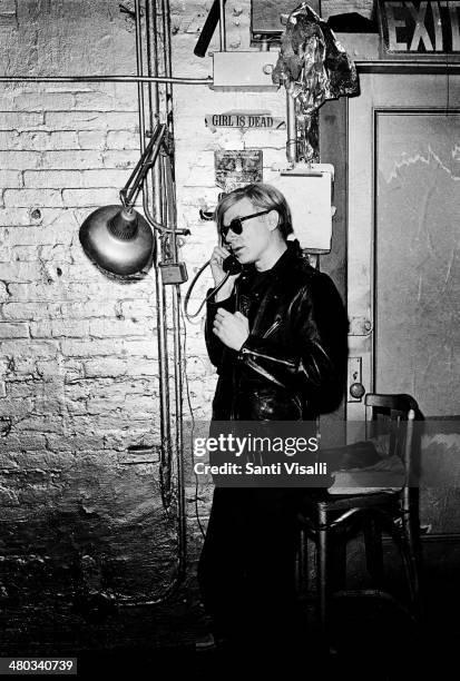 Andy Warhol at the Factory on the phone on May 5, 1968 in New York, New York.