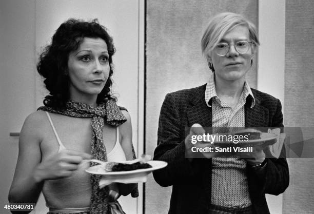 Andy Warhol and Ultraviolet posing for a photo on June 25, 1971 in New York, New York.