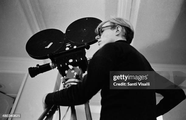 Andy Warhol filming on October 5, 1968 in New York, New York.