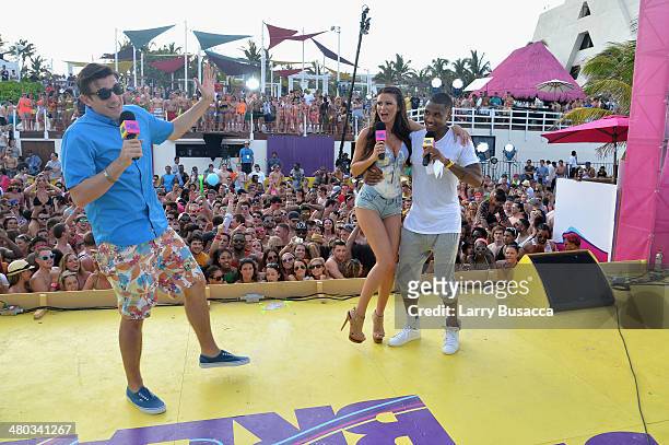 Hosts Andrew Schulz and April Rose, and singer Trey Songz attend mtvU Spring Break 2014 at the Grand Oasis Hotel on March 21, 2014 in Cancun, Mexico....