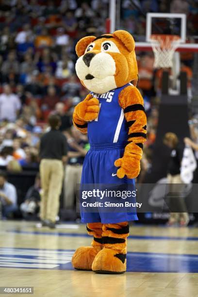 View of Memphis Tigers mascot Pouncer on court during game vs