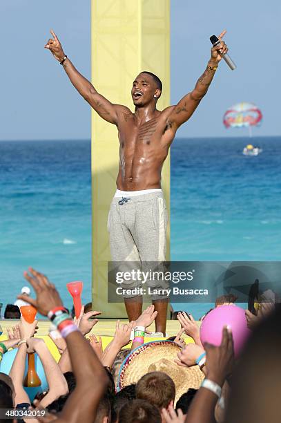 Trey Songz performs onstage at mtvU Spring Break 2014 at the Grand Oasis Hotel on March 21, 2014 in Cancun, Mexico. "mtvU Spring Break" starts airing...