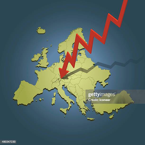 europe map with arrow crashing on map dark background - lightning hitting stock illustrations