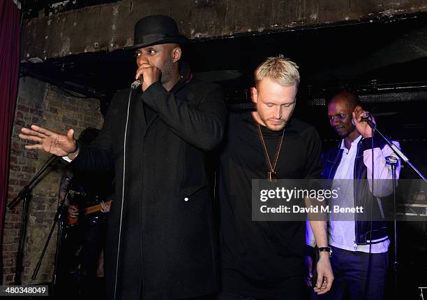 Idris Elba, Mr Hudson and Giggs perform on stage at the Mr. Hudson Step Into The Shadows gig at Londons The Box supported by Smirnoff on March 24,...