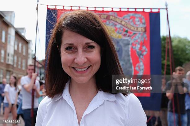 Labour leadership candidate Liz Kendall joins the march with the Fishburn Colliery Banner from Sedgefield during the annual Durham Miners Gala on...