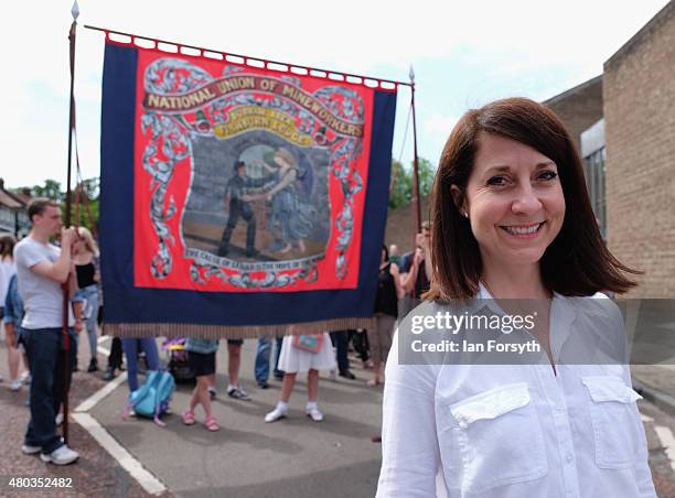 Labour leadership candidate Liz Kendall joins the march with the Fishburn Colliery Banner from Sedgefield during the annual Durham Miners Gala on...