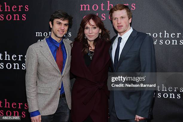 Nicholas Lieberman, Marilu Henner and Joseph Lieberman attend the Broadway opening night of "Mothers and Sons" at The Golden Theatre on March 24,...