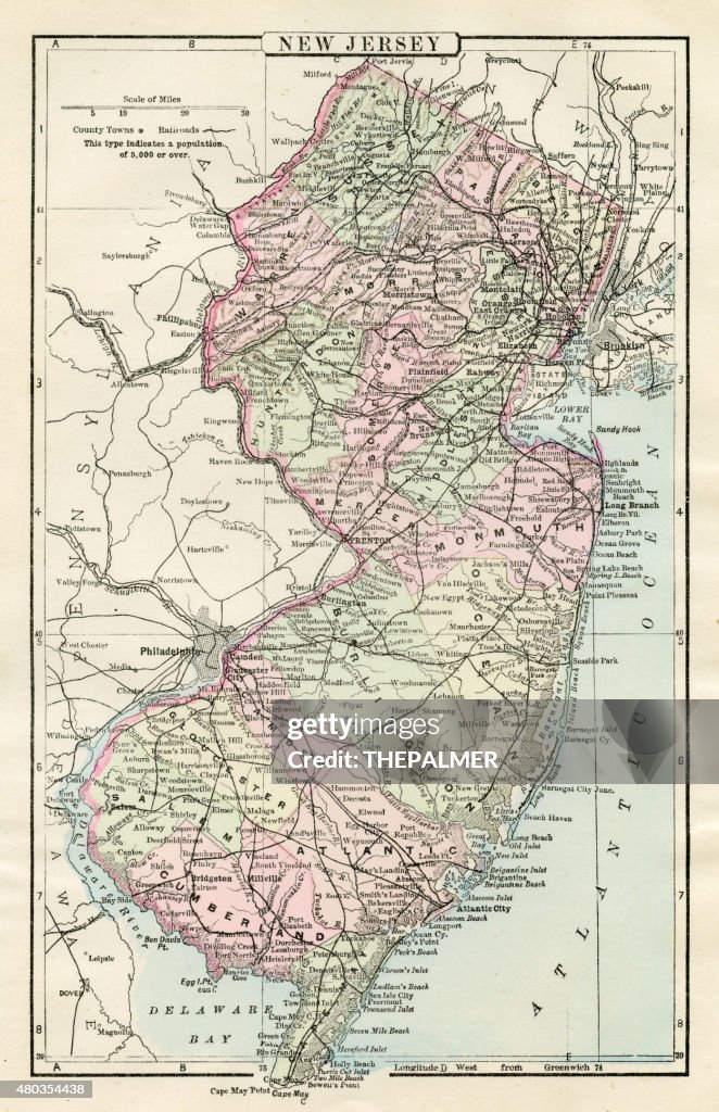 Map of New Jersey 1885