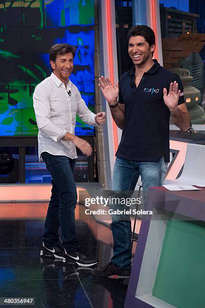 Pablo Motos and Cayetano Rivera attend 'El Hormiguero' Tv Show on March 24, 2014 in Madrid, Spain.