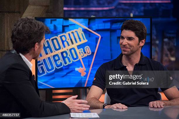 Pablo Motos and Cayetano Rivera attend 'El Hormiguero' Tv Show on March 24, 2014 in Madrid, Spain.