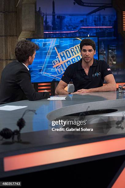 Pablo Motos and Cayetano Rivera attend 'El Hormiguero' Tv Show on March 24, 2014 in Madrid, Spain.