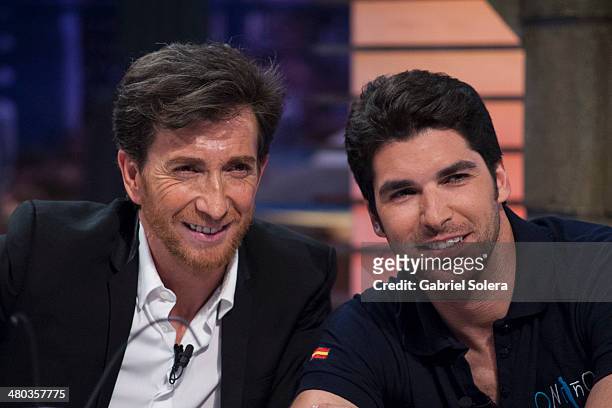 Pablo Motos and Cayetano Rivera attend 'El Hormiguero' Tv Show on March 24, 2014 in Madrid, Spain.