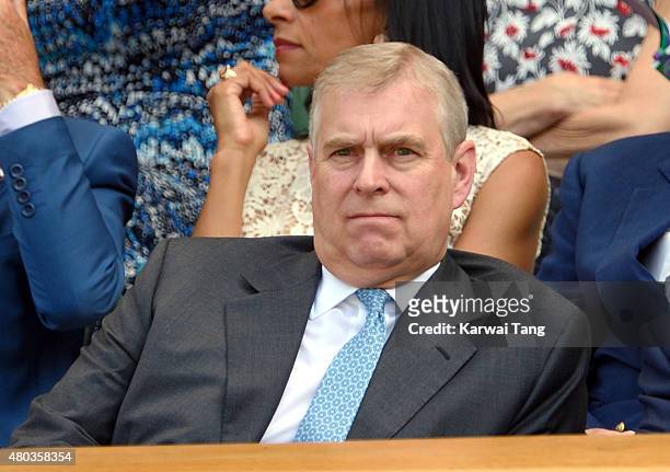 Prince Andrew, Duke of York attends day eleven of the Wimbledon Tennis Championships at Wimbledon on July 10, 2015 in London, England.