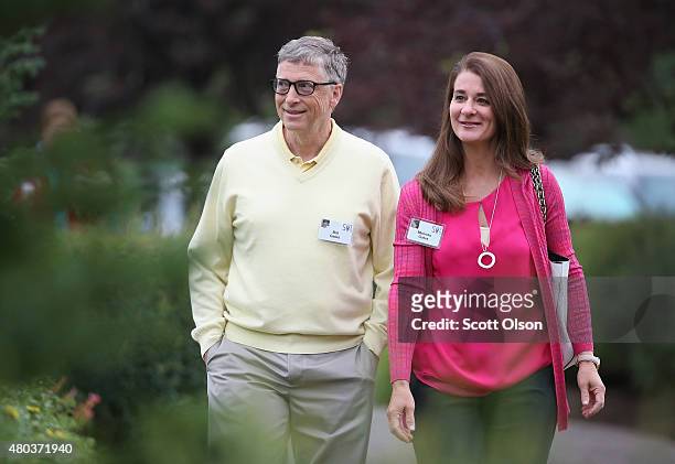 Billionaire Bill Gates, chairman and founder of Microsoft Corp., and his wife Melinda attend the Allen & Company Sun Valley Conference on July 11,...