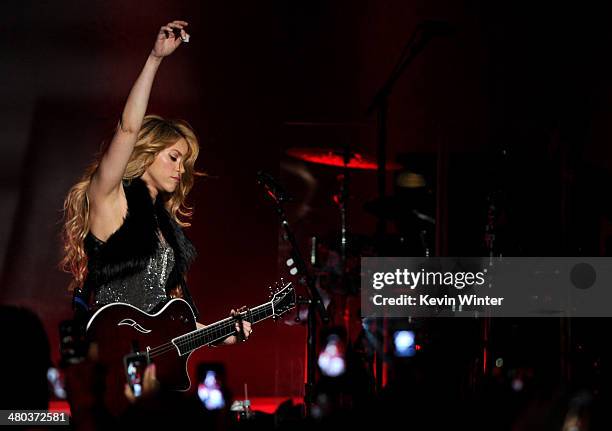 Host Ryan Seacrest and singer Shakira speak onstage during the "Target Presents iHeartRadio Album Release Party with Shakira" at the iHeartRadio...