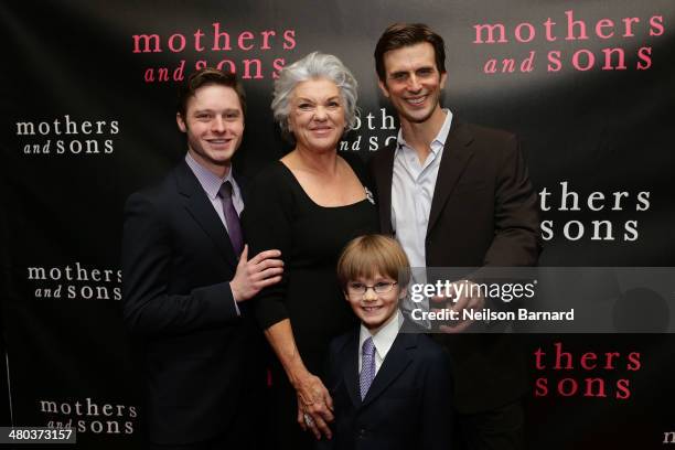 Actors Bobby Steggert, Tyne Daly, Grayson Taylor and Frederick Weller attend the Broadway opening night of "Mothers and Sons" at Sardi's on March 24,...