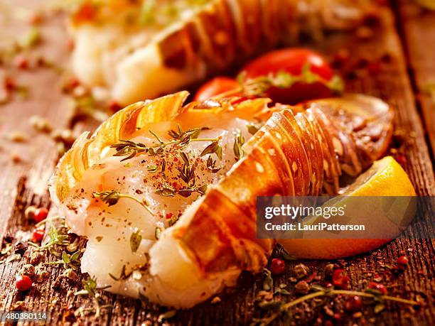 lobster tails seasoned for the grill - tail fluke stock pictures, royalty-free photos & images