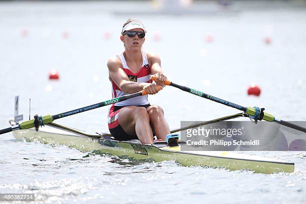 Magdalena Lobnig of Austria competes in the Women's Single Sculls Semifinal during Day 2 of the 2015 World Rowing Cup III on Lucerne Rotsee on July...