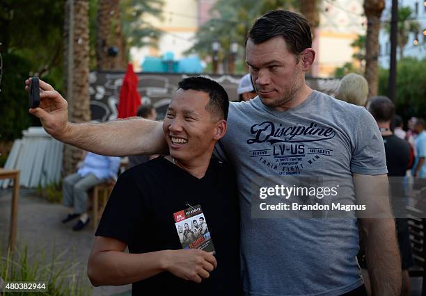 Forrest Griffin interacts with fans during UFC International Fight Week pre-concert party at the El Cortez Hotel & Casino on July 10, 2015 in Las...