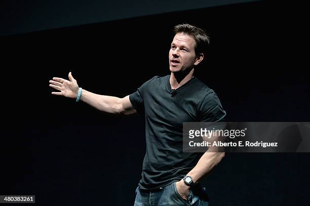 Actor Mark Wahlberg speaks onstage during CinemaCon 2014 Off and Running: Opening Night Studio Presentation from Paramount Pictures at Caesars Palace...