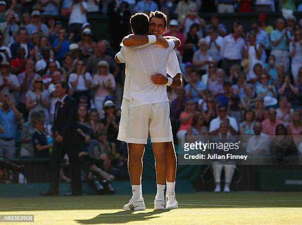 Jean-Julien Rojer of Netherlands and Horia Tecau of Romania celebrate after winning the Final Of The Gentlemen's Doubles against John Peers of...