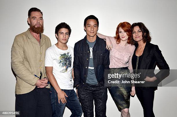 Actors Marton Csokas, Aramis Knight, Daniel Wu, Emily Beecham, and Orla Brady pose at AMC's "Into the Badlands" at Comic-Con 2015 on July 11, 2015 in...