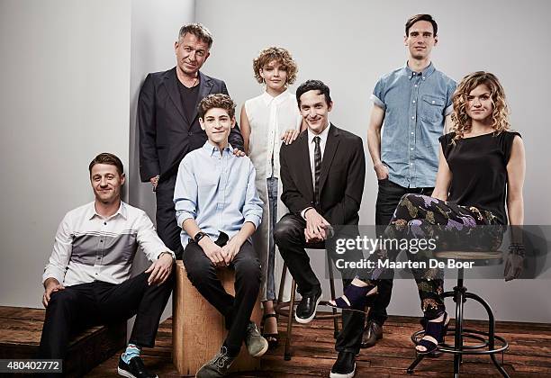 Actors Ben McKenzie, Sean Pertwee, David Mazouz, Camren Bicondova, Robin Lord Taylor, Cory Michael Smith, and Erin Richards of "Gotham" pose for a...