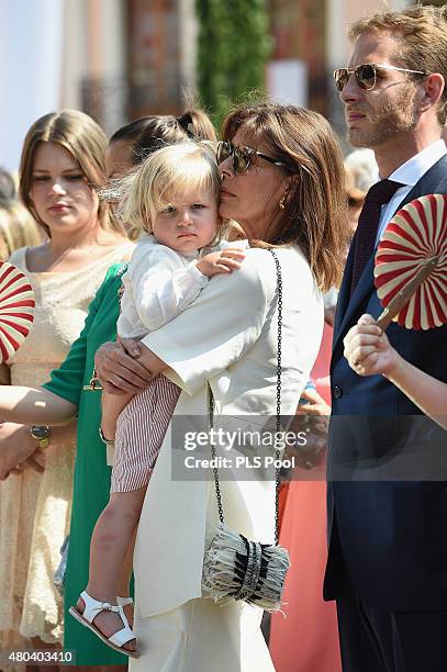 Princess Caroline of Hanover with her grandson Sasha Casiraghi and Andrea Casiraghi attend the First Day of the 10th Anniversary on the Throne...