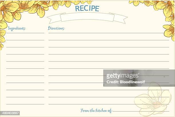 old fashioned recipe card template - floral - recipe stock illustrations