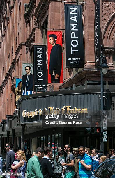 The entrance to the Hudson Bay Company department store in downtown is viewed on June 30, 2015 in Montreal, Quebec, Canada. Montreal, the largest...